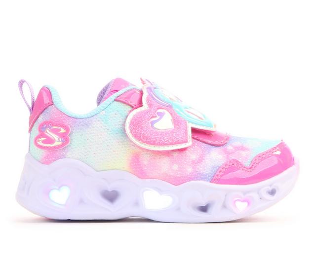 Girls' Skechers Toddler Heart Lights Lovely Light-Up Shoes in Pink Sprkl/Turq color