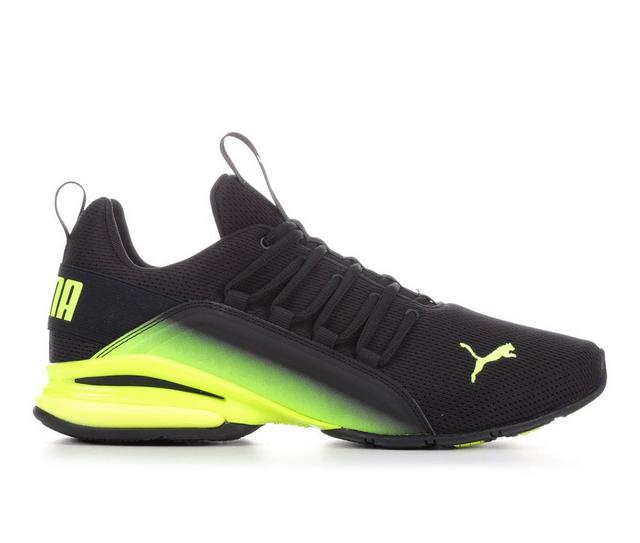Men's Puma Axelion Interest Fade Sneakers in Black/Yellow color