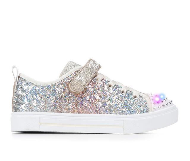 Girls' Skechers Little Kid Sparkle Sequins So Bright Twinkle Toes Light-Up Sneakers in Silver/Gold color