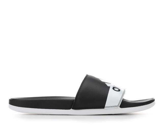 Men's Adidas Adilette Cloudfoam + Print Sport Slides in Black/White/Wht color