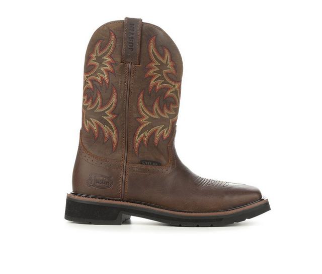 Men's Justin Boots SE4682 Stampede Steel Toe Cowboy Boots in Brown color