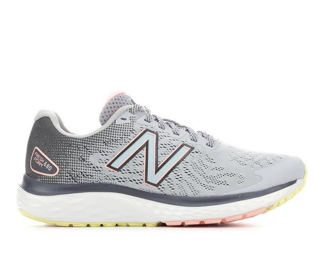 Women's New Balance W680v7 Running Shoes in Gry/Blk/Blush color