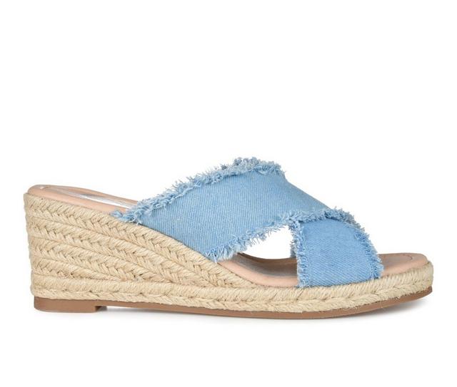 Women's Journee Collection Shanni Wedge Sandals in Denim color