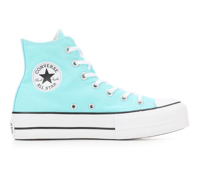 Women's Converse Chuck Taylor Seasonal Lift Hi Sustainable Platform Sneakers in Triple Cyan color