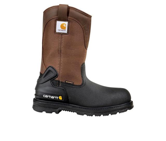 Men's Carhartt CMP1259 Insulated Steel Toe Pull-On Work Boots in Brown/Black color