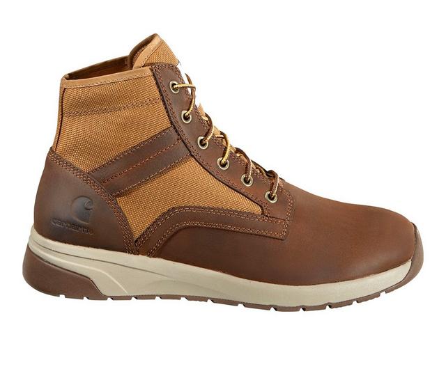 Men's Carhartt Force Soft Toe Work Boots in Brown Leather color