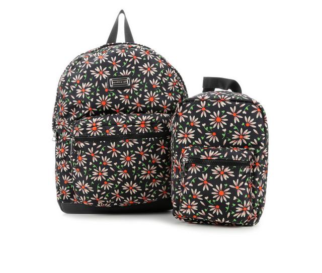 Madden Girl Nylon Backpack with Lunch Bag in Black Daisy color