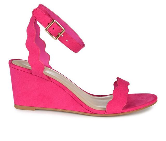 Women's Journee Collection Loucia Wedge Sandals in Magenta color