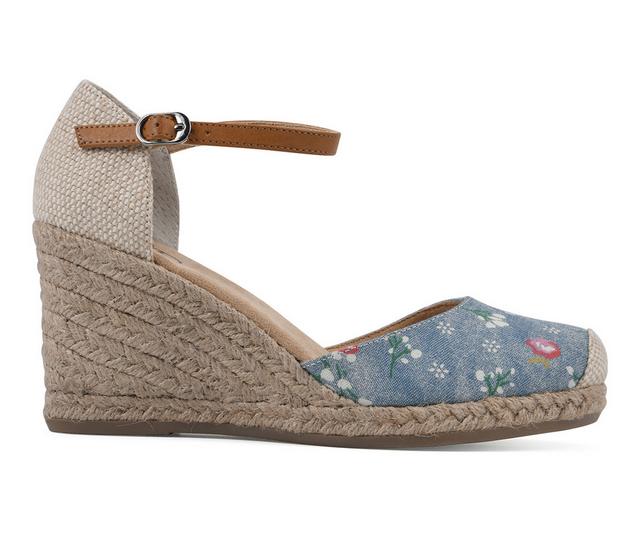 Women's White Mountain Mamba Espadrille Wedges in Denim/Floral color