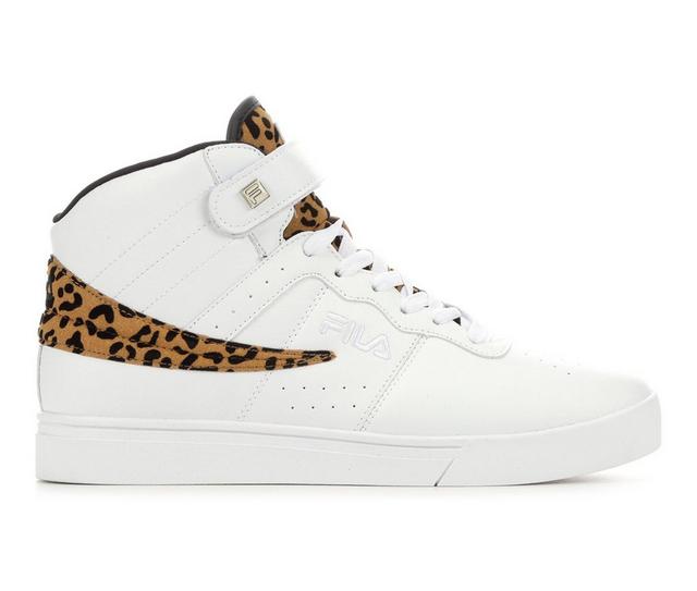 Women's Fila Vulc 13 Wild High Top Sneakers in White/Leopard color