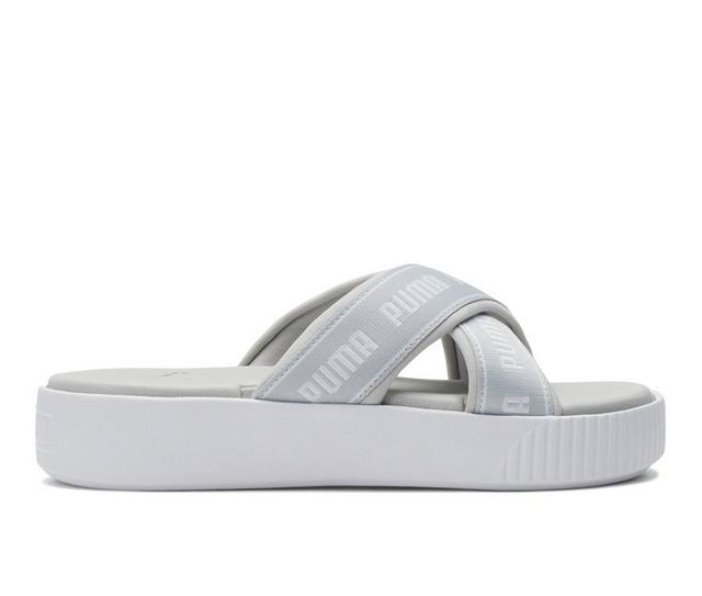 Women's Puma Platform Slide Tape Sport Slides in Gray/White color