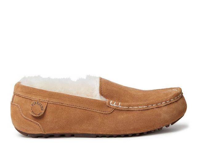 Fireside by Dearfoams Women's Mel Genuine Shearling Moccasin Slippers in Chestnut color