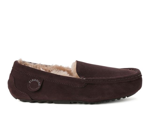 Fireside by Dearfoams Women's Mel Genuine Shearling Moccasin Slippers in Dark Brown color