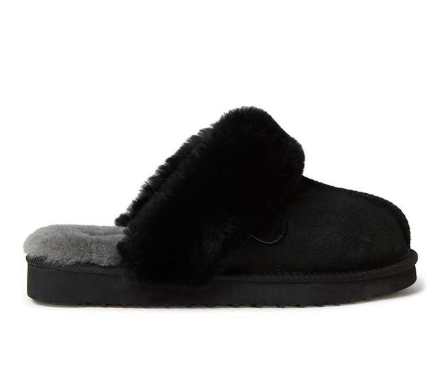 Fireside by Dearfoams Women's Sydney Genuine Sherling Scuff Slippers in Black color