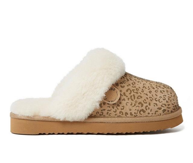 Fireside by Dearfoams Women's Sydney Genuine Sherling Scuff Slippers in Leopard color