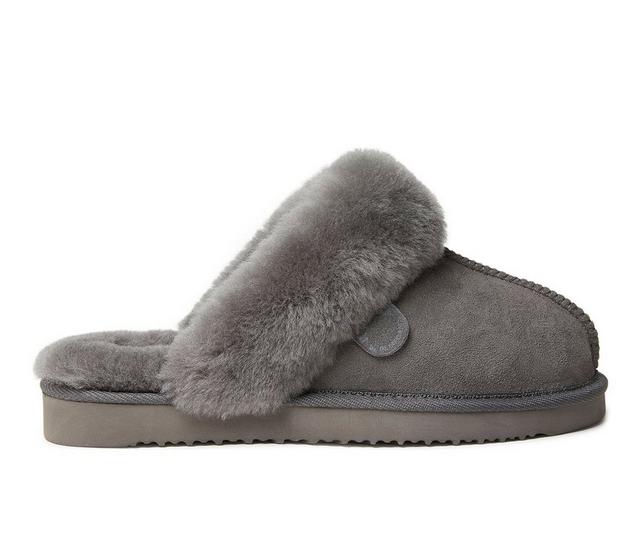 Fireside by Dearfoams Women's Sydney Genuine Sherling Scuff Slippers in Grey color