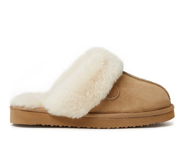 Fireside by Dearfoams Women's Sydney Genuine Sherling Scuff Slippers in Sand color