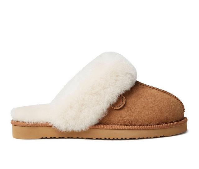 Fireside by Dearfoams Women's Sydney Genuine Sherling Scuff Slippers in Chestnut color