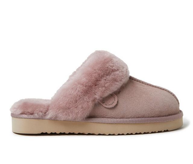 Fireside by Dearfoams Women's Sydney Genuine Sherling Scuff Slippers in Dusty Pink color