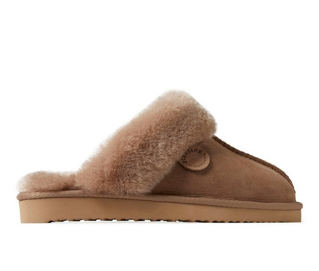 Fireside by Dearfoams Women's Sydney Genuine Sherling Scuff Slippers in Driftwood color