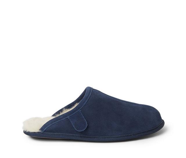 Fireside by Dearfoams Women's Warwick Genuine Shearling Scuff Slippers in Navy color