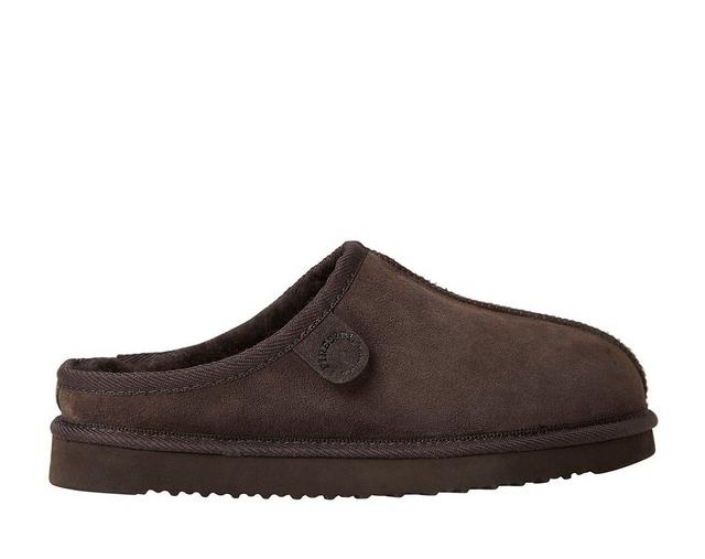 Fireside by Dearfoams Men's Grafton Genuine Shearling Clog Slippers in Coffee color