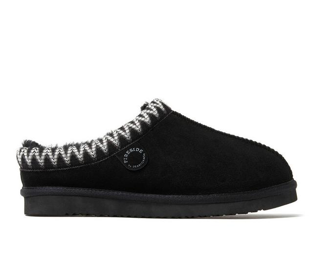 Fireside by Dearfoams Men's Grafton Genuine Shearling Clog Slippers in Black Suede color