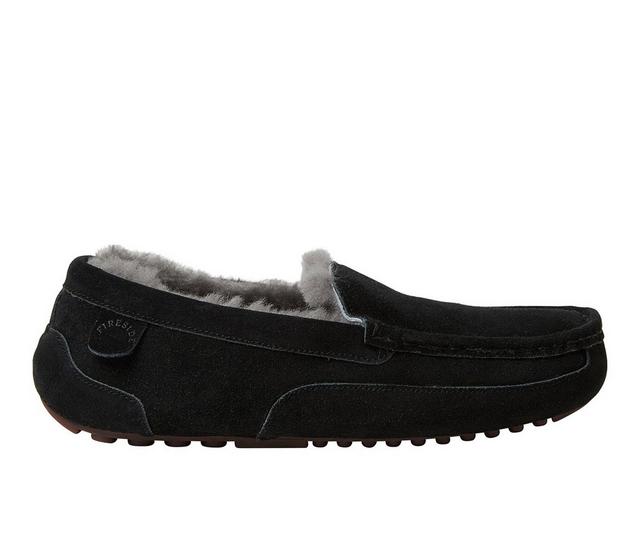 Fireside by Dearfoams Men's Melbourne Genuine Shearling Moccasin Slippers in Black color