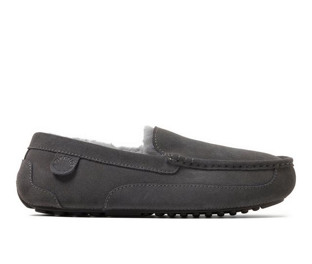 Fireside by Dearfoams Men's Melbourne Genuine Shearling Moccasin Slippers in Grey Solid color