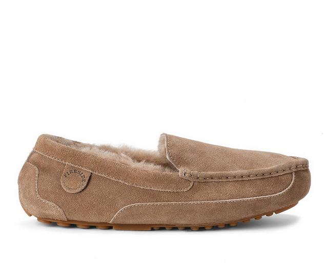 Fireside by Dearfoams Men's Melbourne Genuine Shearling Moccasin Slippers in Driftwood color