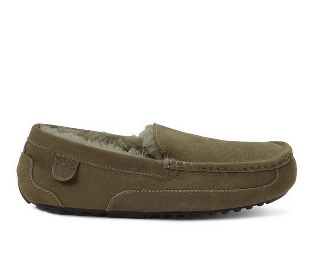 Fireside by Dearfoams Men's Melbourne Genuine Shearling Moccasin Slippers in Loden color