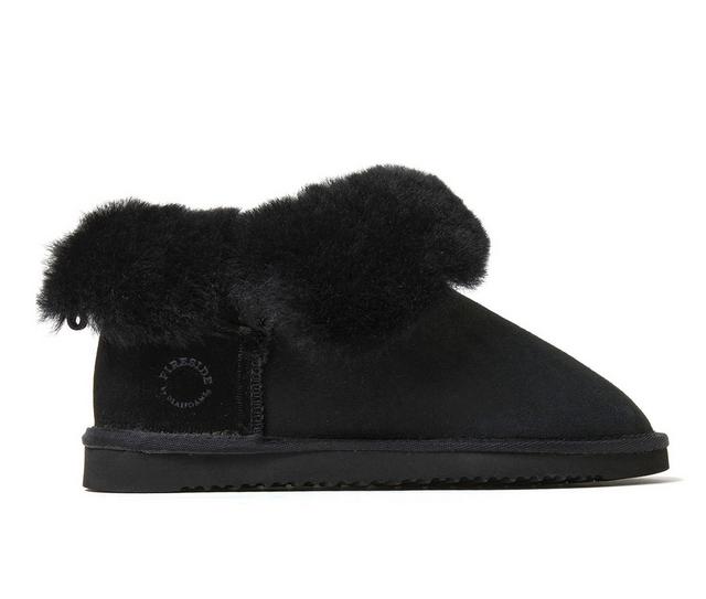 Fireside by Dearfoams Women's Perth Foldover Bootie Slippers in Black color