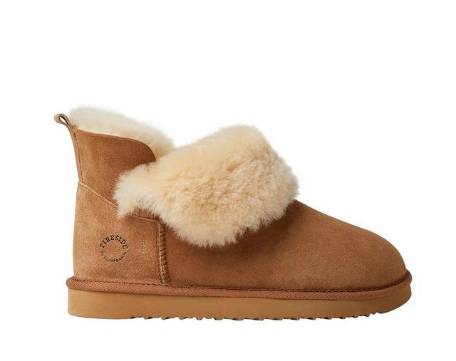 Fireside by Dearfoams Women's Perth Foldover Bootie Slippers in Chestnut color