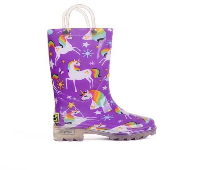 Girls' Western Chief Little Kid Rainbow Unicorn Rain Boots in Purple color