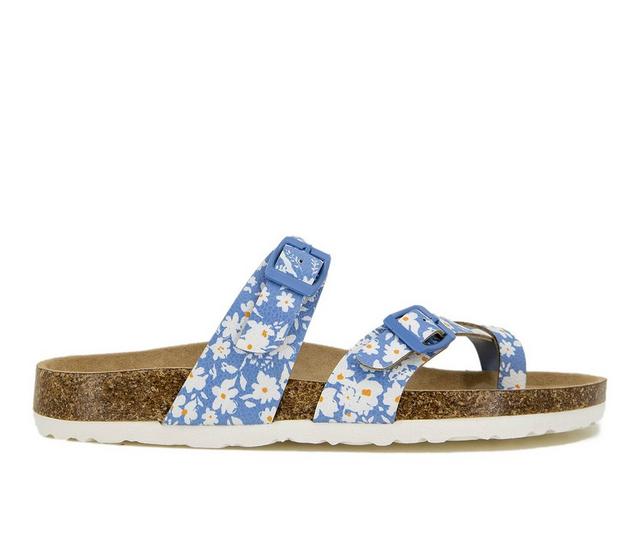 Women's Unionbay Melody Footbed Sandals in Blue Daisy color