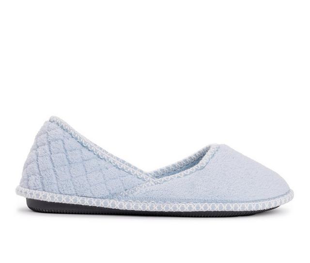 MUK LUKS Women's Beverly Micro Chenille Slip-on Slippers in Freesia Blue color