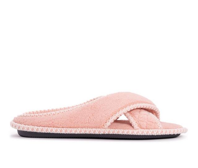 MUK LUKS Ada Micro Chenille Criss Cross Slippers in Rose Gold color