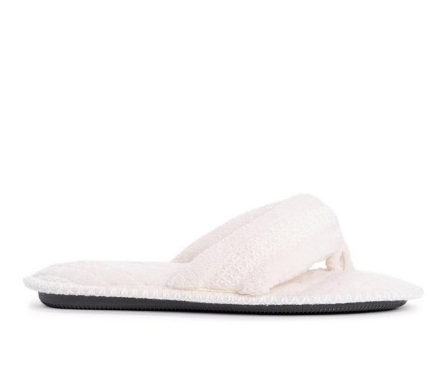 MUK LUKS Darlene Micro Chenille Thong Slippers in Daisy White color