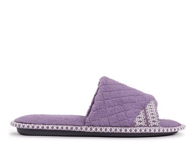 MUK LUKS Sally Micro Chenille Open Toe Scuff Slippers in Lilac color