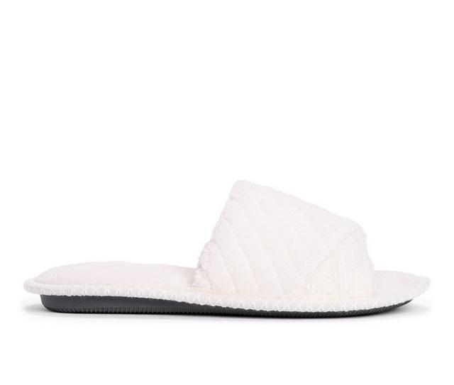 MUK LUKS Sally Micro Chenille Open Toe Scuff Slippers in Daisy White color