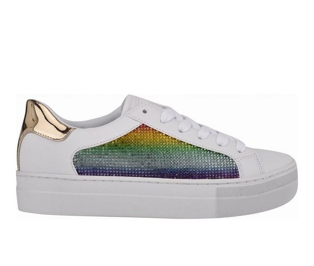Women's Nine West Pacee Platform Sneakers in White/Rainbow color