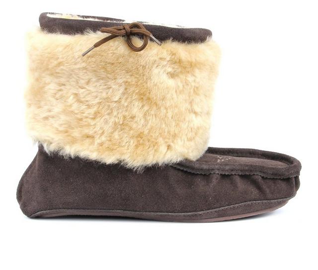 Women's Superlamb Navajo Moccasin Slipper Booties in Chocolate color