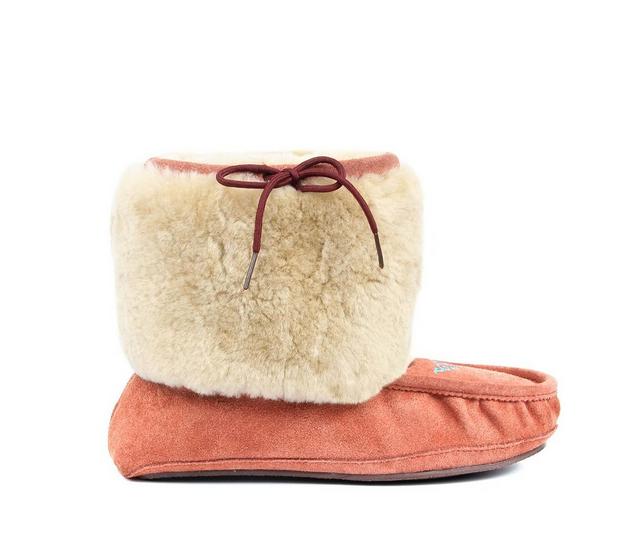 Women's Superlamb Navajo Moccasin Slipper Booties in Faded Red color