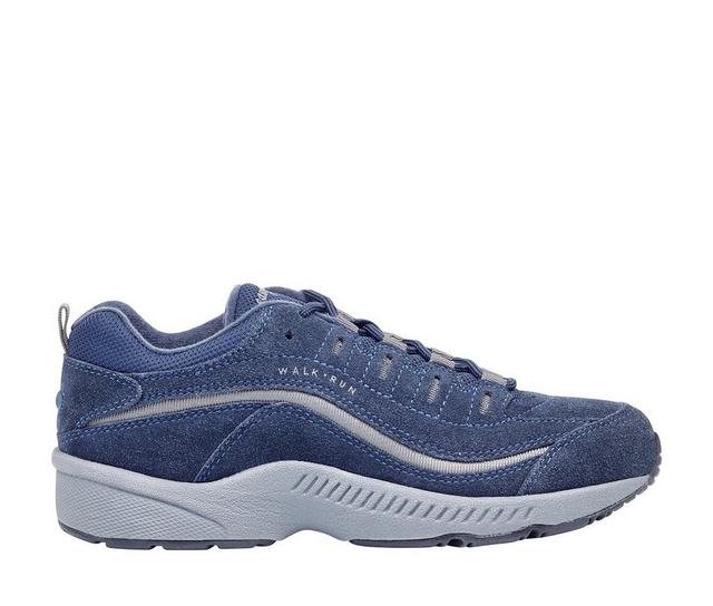 Women's Easy Spirit Romy Walking Sneakers in Dark Blue Suede color