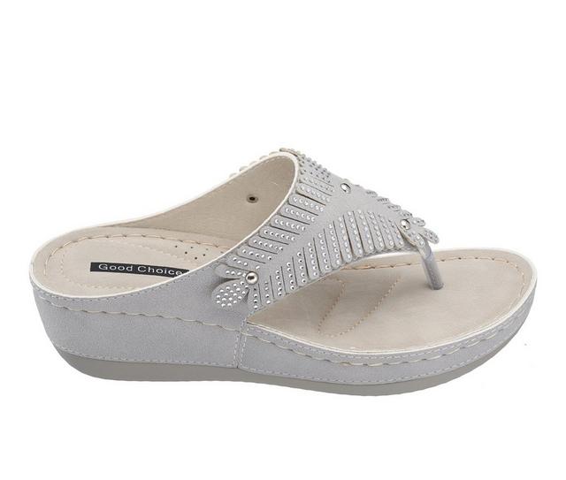 Women's GC Shoes Virginia Wedge Flip Flops in Grey color