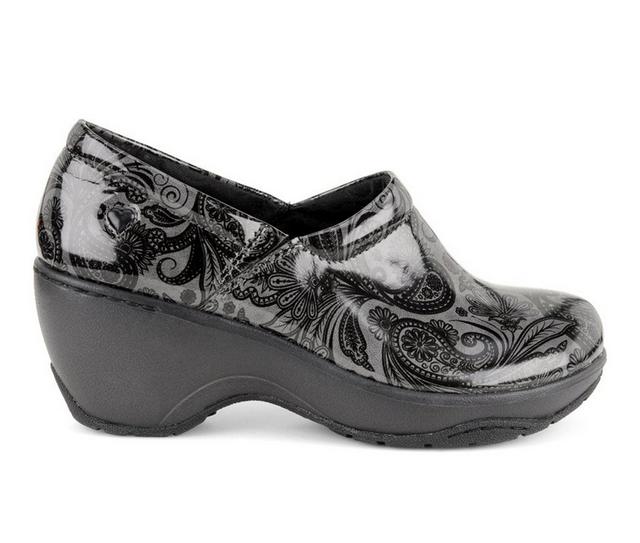 Women's Nurse Mates Bryar Slip-Resistant Clogs in Dk Grey Paisley color