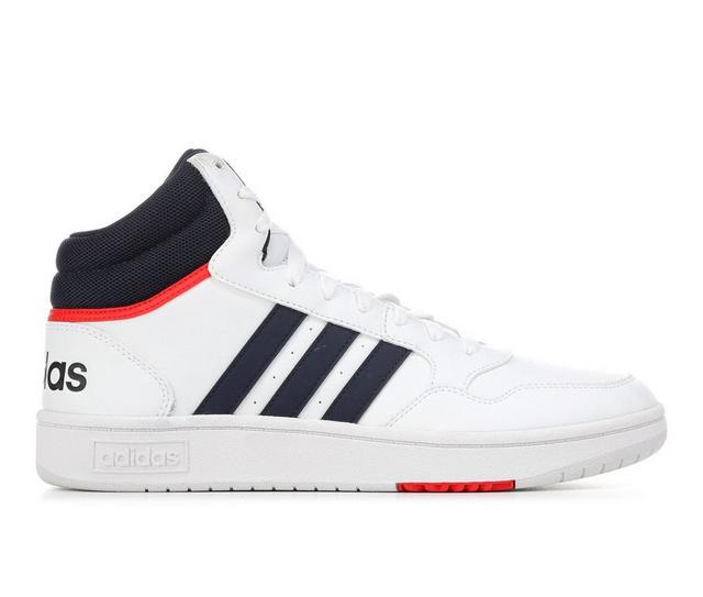 Men's Adidas Hoops 3.0 Mid Sneakers in White/Ink/Red color