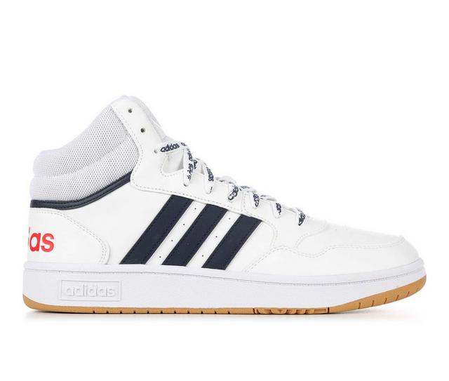 Men's Adidas Hoops 3.0 Mid Sneakers in White/Navy/Gum color
