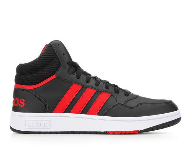 Men's Adidas Hoops 3.0 Mid Sneakers in Black/Red/White color