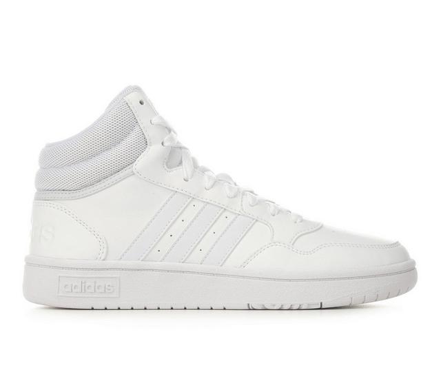 Women's Adidas Hoops 3.0 Mid Sneakers in Wht/Wht/Grey color